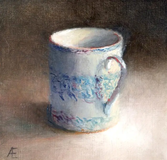 Anneke Elhorst, Blauw-wit kopje, Oil on panel, 12x12 cm, €.240,-