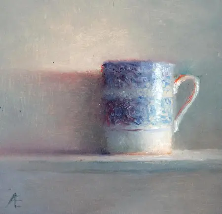 Anneke Elhorst, Blauw wit mokje, 295 euro, Oil on panel, unframed, 15x15 cm