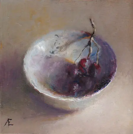 Anneke Elhorst, Blauwe druiven 1, Oil on panel, 12x12x3 cm, €.230,-
