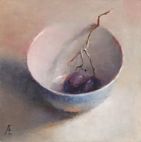 Anneke Elhorst, Blauwe druiven 2, Oil on panel, 20x20x4 cm, €.395,-