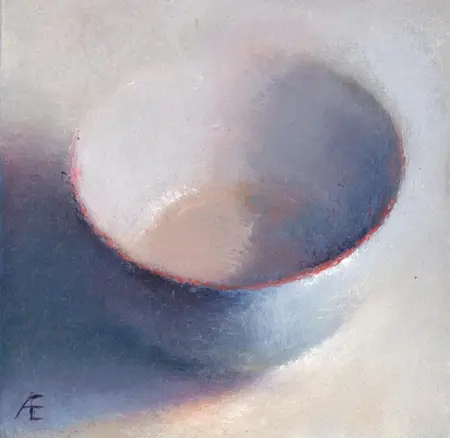 Anneke Elhorst, Blauwe Schaaltje, 295 euro, Oil on panel, 15x15 cm