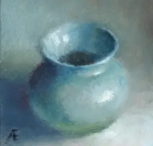 Anneke Elhorst, Blauwe vaas, 240 euro, Oil on panel, unframed, 12x12 cm