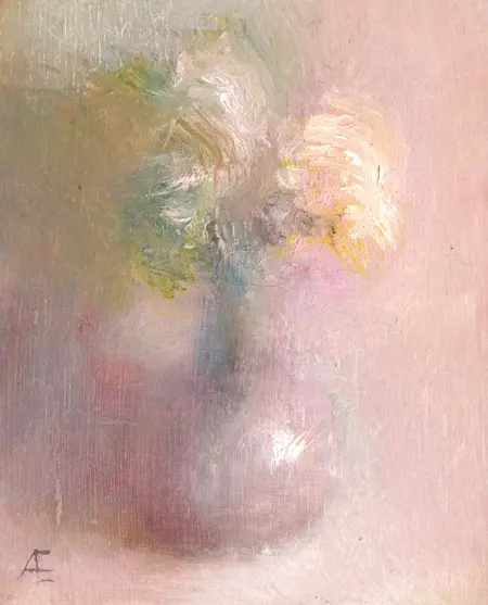 Anneke Elhorst, Bloem I, 270 euro, Oil on panel, unframed, 15x12x3 cm