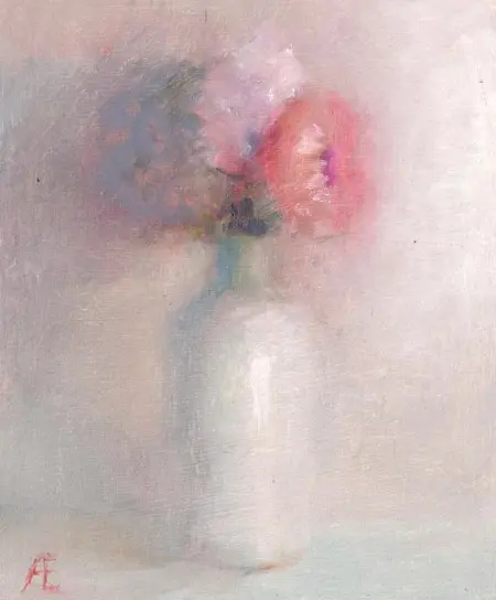 Anneke Elhorst, Bloem II, 270 euro, Oil on panel, unframed, 15x12x3 cm