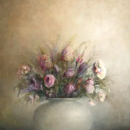 Anneke Elhorst, Bloemen, Oil on canvas, 120x120 cm, €.3900,-