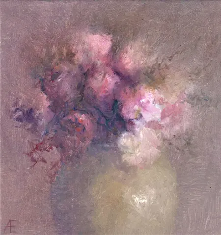 Anneke Elhorst, Bloemen, 400 euro, Oil on canvas, unframed, 20x20x3 cm