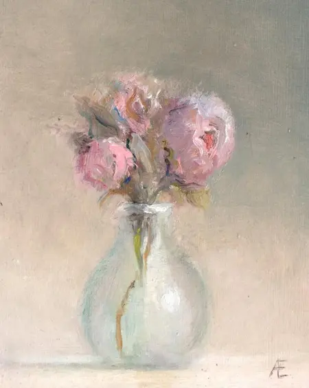 Anneke Elhorst, Bloemetjes, 270 euro, Oil on panel, unframed, 15x12x3 cm
