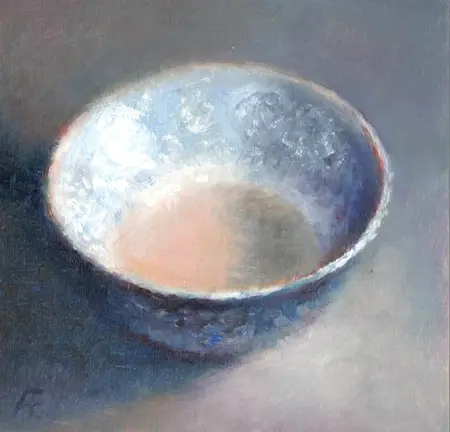 Anneke Elhorst, China blue, 295 euro, Oil on canvas, unframed, 15x15x3 cm