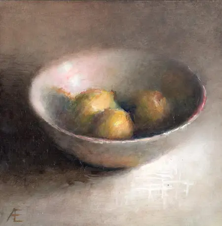 Anneke Elhorst, Citroenen, Oil on panel, 17x17 cm, €.340,-
