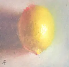 Anneke Elhorst, Citroentje, 195 euro, Oil on panel, 10x10x2,5 cm