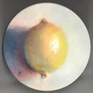 Anneke Elhorst, Citroentje, 220 euro, Oil on panel, unframed, 12,5 diameter and 2,5 cm thick