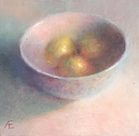 Anneke Elhorst, Citroentjes, 295 euro, Oil on panel, unframed, 15x15x3 cm