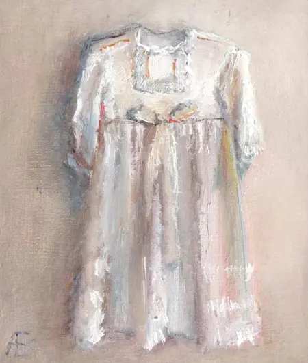 Anneke Elhorst, Doopjurk, 270 euro, Oil on panel, 15x12x3 cm