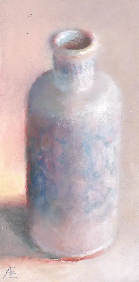 Anneke Elhorst, Flesje, 295 euro, Oil on panel, unframed, 20x10x2,5 cm