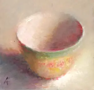Anneke Elhorst, Geel Schaaltje, 195 euro, Oil on panel, unframed, 10x10 cm