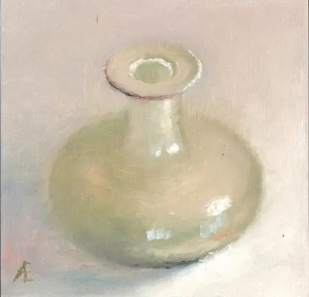 Anneke Elhorst, Groen flesje, 240 euro, Oil on panel, unframed, 12x12x3 cm