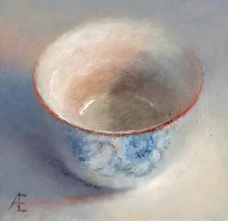 Anneke Elhorst, Kommetjemetblauwe deco, 195 euro, Oil on panel, unframed, 10x10x3 cm