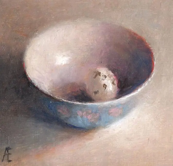 Anneke Elhorst, Kwarteleitje, Oil on panel, 12x12x3 cm, €.230,-