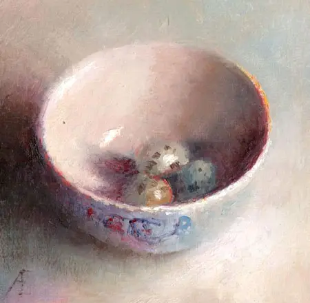 Anneke Elhorst, Kwarteleitjes, 240 euro, Oil on panel, 12x12 cm