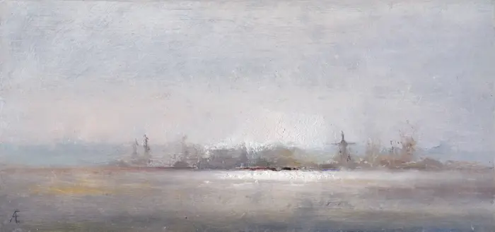 Anneke Elhorst, Nederland-Waterland , Oil on panel, 14x29 cm, €.395,-