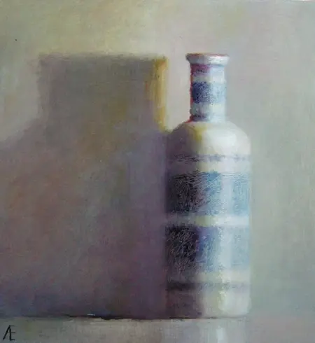 Anneke Elhorst, Porseleine fles, Oil on panel, 27x25x5 cm, €.495,-