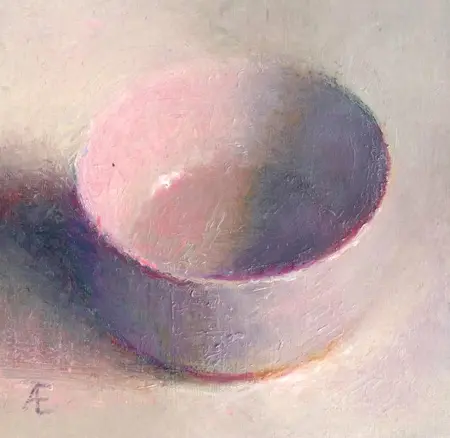 Anneke Elhorst, Rose bakje, 240 euro, Oil on panel, unframed, 12x12 cm