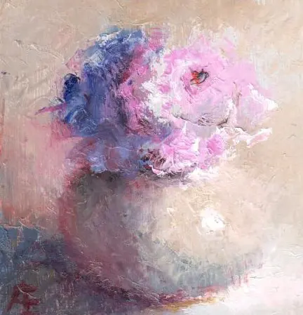 Anneke Elhorst, Rose bloemen, 150 euro, Oil on panel, 8x8x2,5 cm