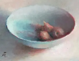 Anneke Elhorst, Schaal met peren, 270 euro, Oil on panel, unframed, 12x15 cm