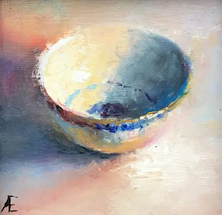 Anneke Elhorst, Schaaltje 2, Oil on panel in black frame, 7x7 cm, €.175,-