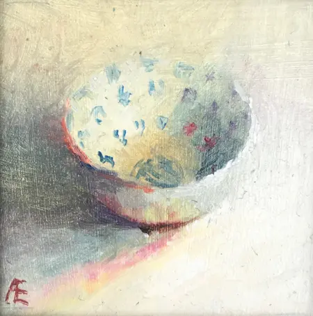 Anneke Elhorst, Schaaltje 25, Oil on panel in black frame, 6x6 cm, €.125,-