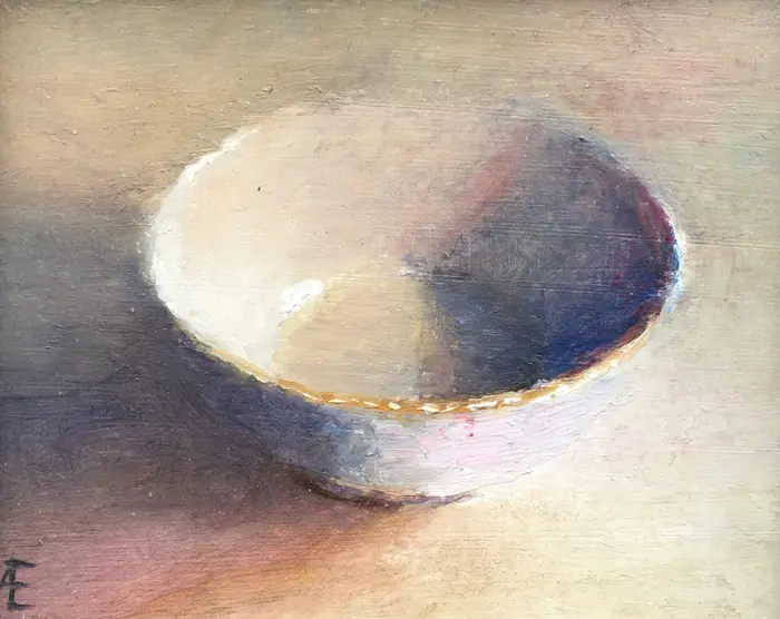 Anneke Elhorst, Schaaltje 27 , Oil on panel in black frame, 9x11 cm, €.195,-