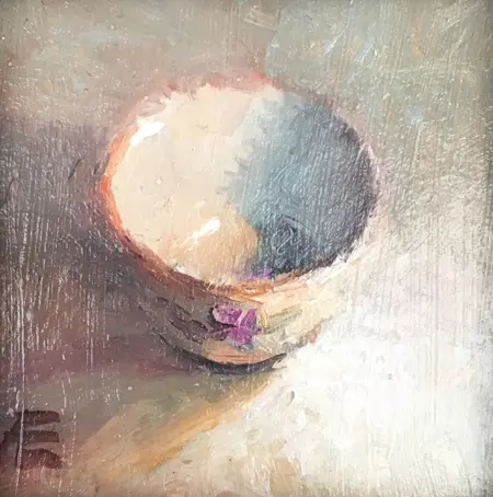 Anneke Elhorst, Schaaltje 31, Oil on panel in black frame, 7x7 cm, €.140,-