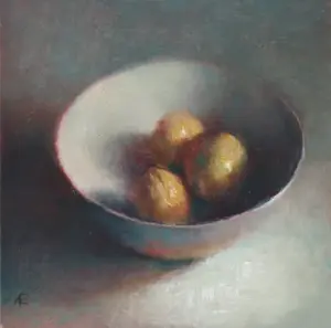 Anneke Elhorst, Schaaltje 49, Oil on panel, 15x15x4 cm, €.295,-