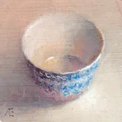 Anneke Elhorst, Schaaltje 51, Oil on bamboo (rounded corners), 6,5x6,5x2 cm, €.95,-