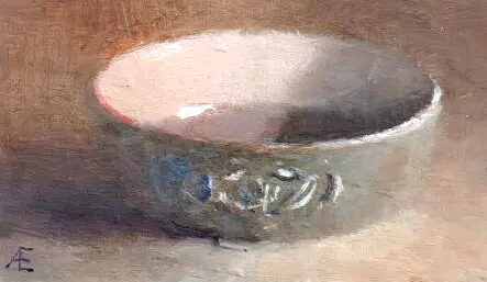 Anneke elhost, Schaaltje 57, Oil on panel, 4,5x8x2 cm, €.115,-