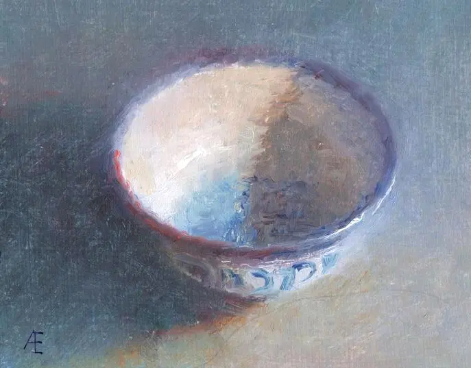 Anneke Elhorst, Schaaltje 68, 230 euro, Oil on panel, 10x12 cm
