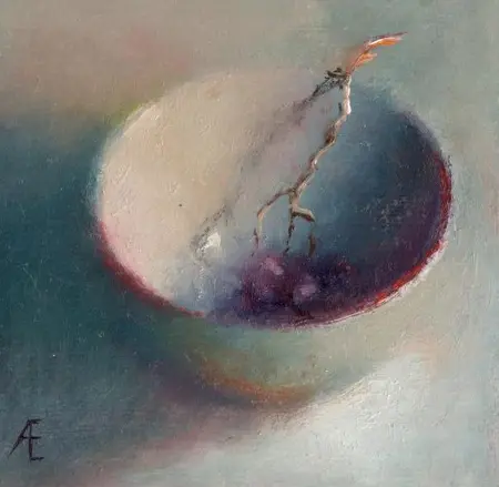 Anneke Elhorst, Schaaltje 79, 10x10x3 cm, 195,- oil on panel