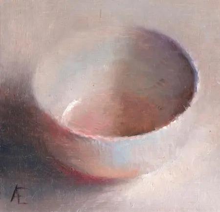 Anneke Elhorst, Schaaltje met lichtblauw, 195 euro, Oil on panel, unframed, 10x10x3 cm