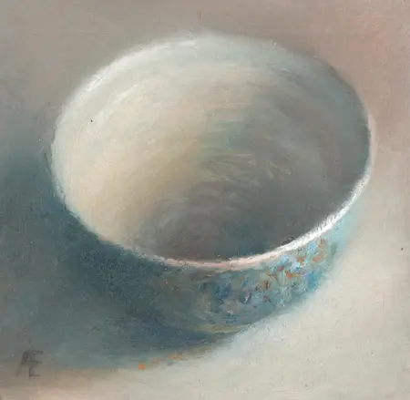 Anneke Elhorst, Schaaltje uit Portugal, 295 euro, Oil on wood, unframed, 15x15 cm
