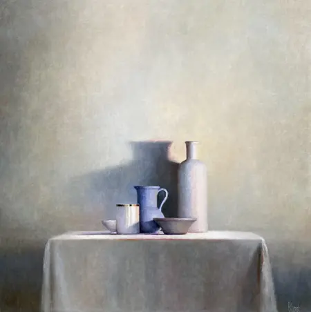 Anneke Elhorst, Stilleven op tafel, Oil on canvas, 110x110x5 cm, €.3500,-