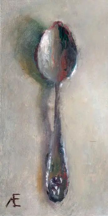 Anneke Elhorst, Theelepeltje, 180 euro, Oil on panel, 12x6x3 cm
