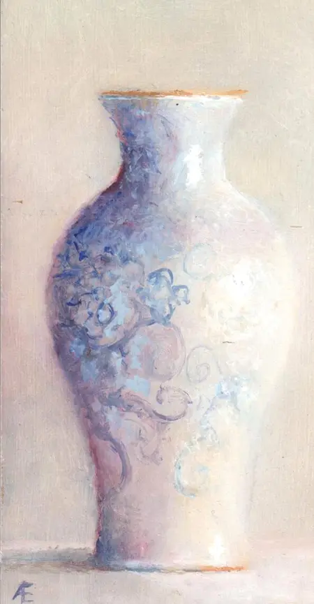 Anneke Elhorst, Vaasje, Oil on panel, 20x10,5x4 cm, €.300,-