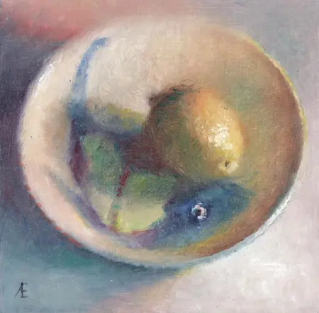 Anneke Elhorst, Vis en citroen, 360 euro, Oil on panel, unframed, 18x18 cm