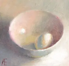 Anneke Elhorst, Wit eitje, 195 euro, Oil on panel, 10x10x2,5 cm