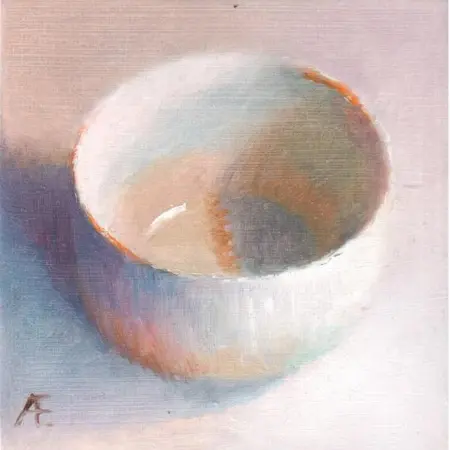 Anneke Elhorst, Wit schaaltje, 195 euro, Oil on panel, unframed, 10x10x3 cm