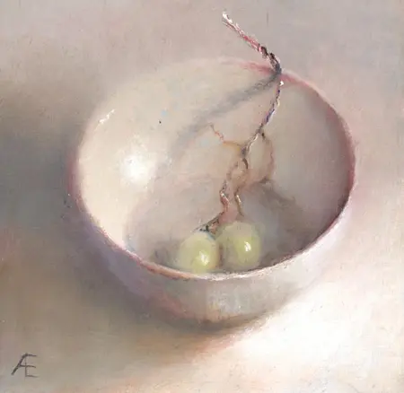 Anneke Elhorst, Witte druiven, 295 euro, Oil on panel, 15x15x2,5 cm