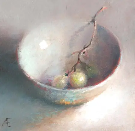 Anneke Elhorst, Witte druiven, 240 euro, Oil on panel, unframed, 12x12x3 cm