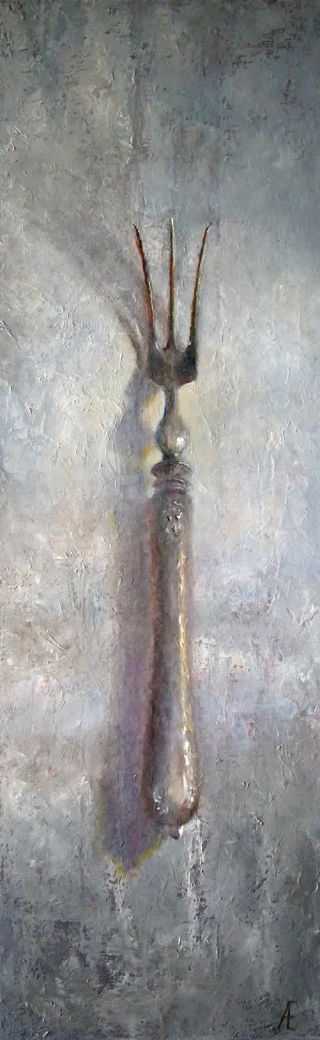 Anneke Elhorst, Zilver Vorkje, Oil on canvas, 110x35x5 cm, €.2100,-