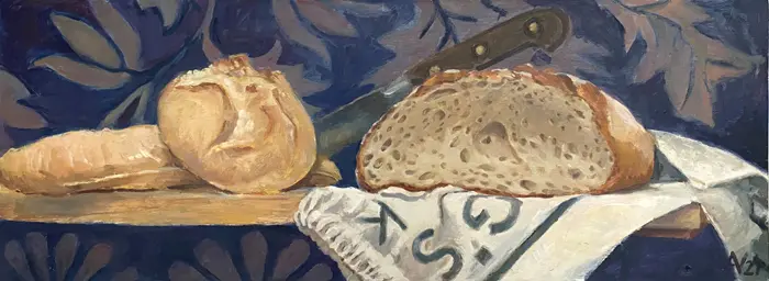 Annemarie Verschoor, Brood op de plank, Oil on wood, unframed, 19x52 cm, €.350,-