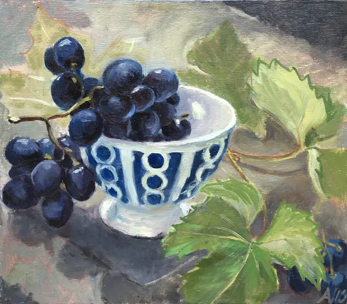 Annemarie Verschoor, Druiven, Oil on canvas, 21x24 cm, €.180,-